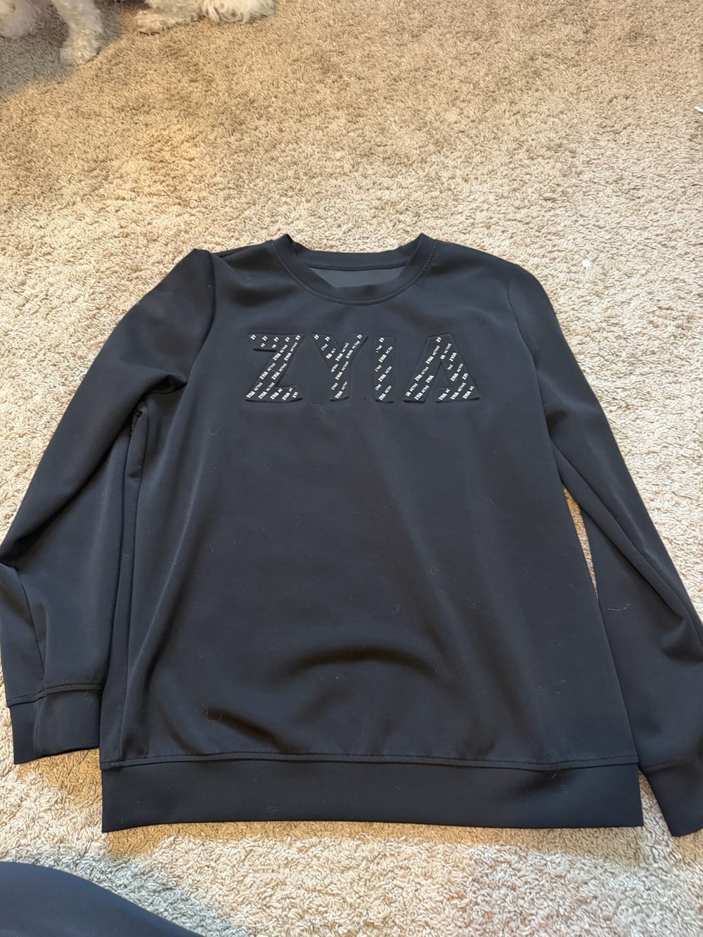 ZYIA Black Crewneck Sweater with Studded Logo